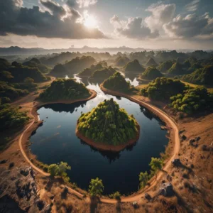 Luxury Bali holiday 2026 — aerial view of Uluwatu cliffs and Indian Ocean at golden hour